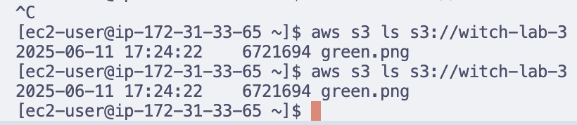 screenshot of listing s3 contents